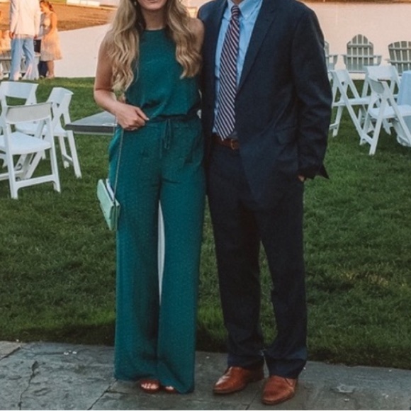 Diane Von Furstenberg DVF Silk Davin Jumpsuit Wide Leg Sleeveless Green Blue 14 - Picture 2 of 16